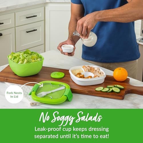 Salad Container, Lunch Bowl with 4-Compartment Toppings Tray, 54 oz