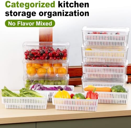4-Pack Fruit Storage Containers for Fridge, Pull-Out Drawers with Colanders