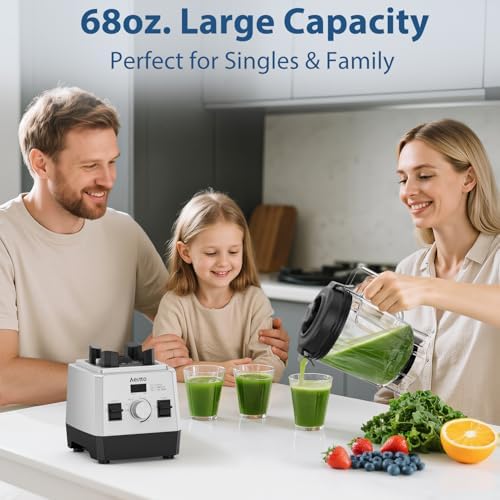 Aeitto Blenders for Kitchen with 68Oz. Jar, 1800W Max Power Smoothie Blender, 3 Preset Programs & 7 Speeds, Professional Countertop Blender for Smoothies, Ice Crush, Frozen Drinks, Silver - Image 7