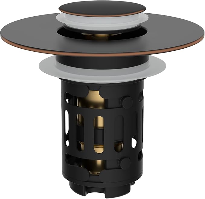 Hibbent Upgraded 3 in 1 Bathroom Sink Drain Strainer, Universal Pop Up Stopper with Removable Stainless Steel Filter Basket Hair Catcher, Sink Plug for 1.1''~2.36'' Basin, Oil-Rubbed Bronze