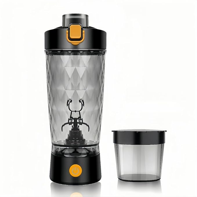 Self electric Stirring Cup with powder box Protein Shake Bottle Portable sports Mug Lightweight large capacity Cup (Black)
