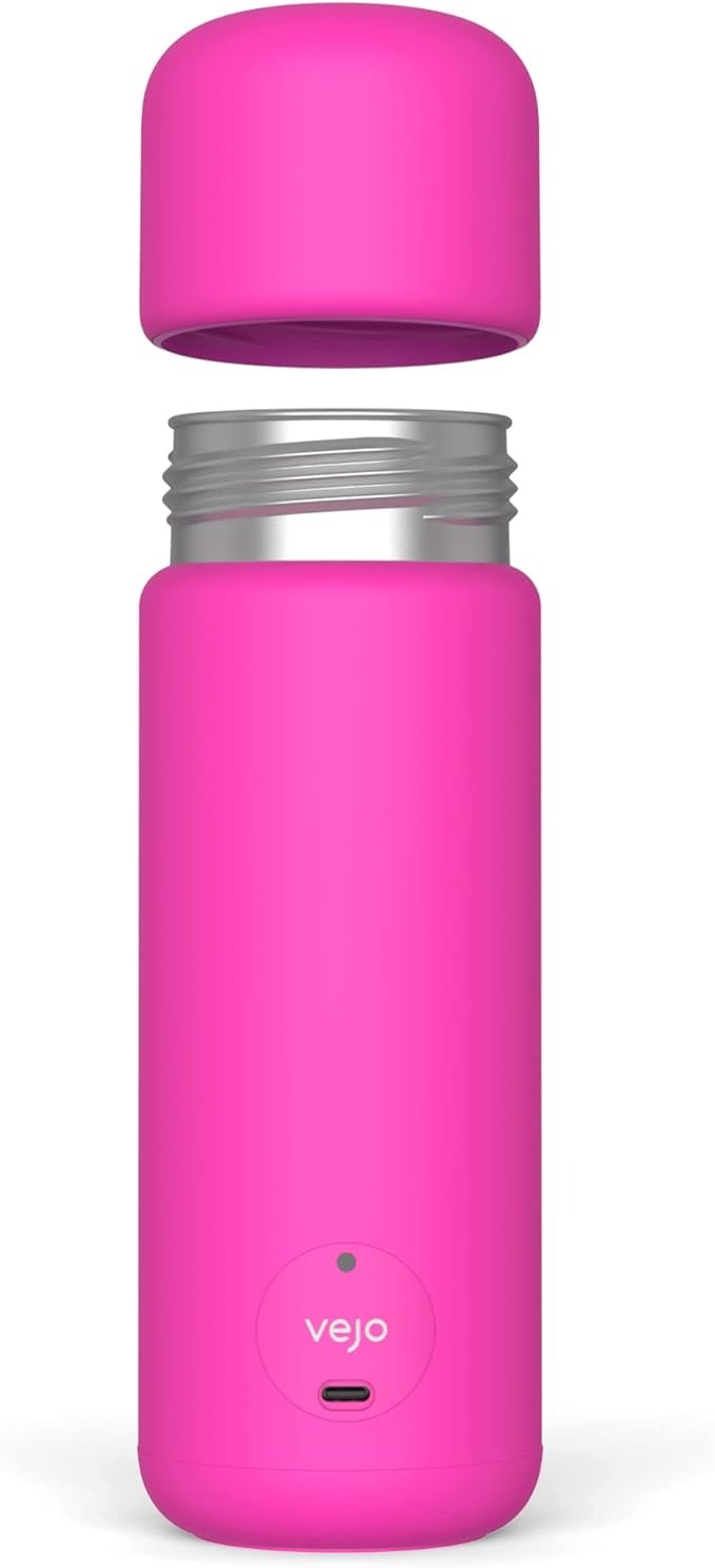 VEJO 12oz Electric Protein Shaker Bottle – USB Rechargeable Powder Mixer for Protein Shakes, Pre-Workout, Creatine | No Clumps, No Ball | 6-Blade Blending | BPA-Free | Gym Bag Travel Size | Neon Pink