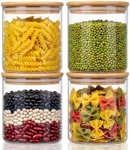 21 oz Glass Jars with Bamboo Lids, Airtight Food Storage Containers, 4 Pack