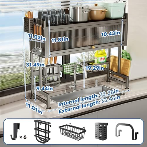 Over the Sink Dish Drainer Drying Rack 3 Tier with Cover