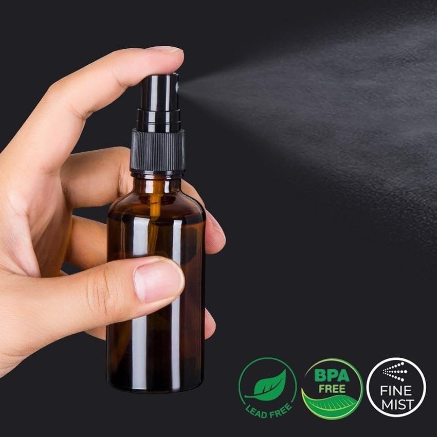 2oz Amber Glass Spray Bottles for Essential Oils, 9 Pack - Image 2
