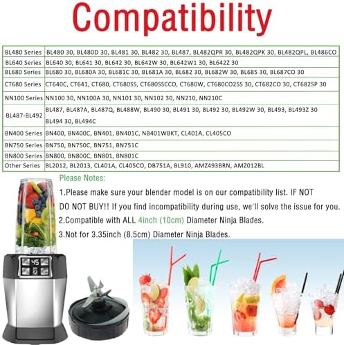 2 Packs Blender Cups & 7 Fins Blender Blade Replacement Compatible with Ninja Blenders BN401 BN751 BN801 BL642 BL480-30 BL490-30 BL640 CT680 CT640C CT641 NN100 NN210 NN102 BL2012 - Image 2