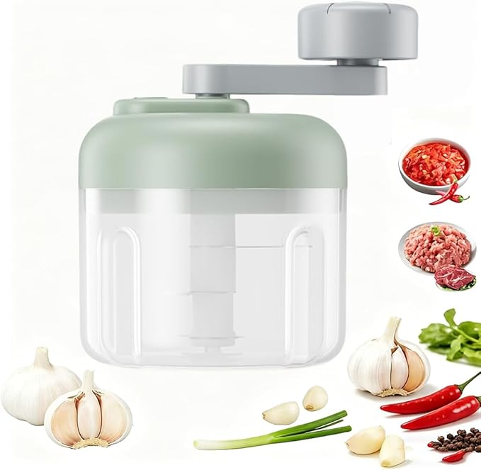 Mini Hand Crank Vegetable Chopper, Handheld Food Chopper, Garlic Chopper, Quick Manual Vegetable Processor for Onion, Garlic, Salad, Salsa, Fruit (white)
