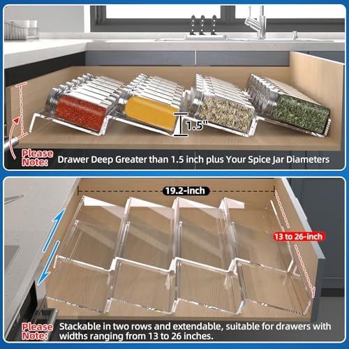Clear Spice Drawer Organizer, 4 Tier - 2 Set Acrylic Seasoning Rack