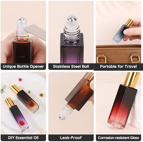 Segbeauty 0.34oz 5pcs Empty Rollerball Bottles Travel, 10ml Refillable Roller Bottles for Essential Oils, Mini Thick Glass Roll on Bottle with Dropper, Small Travel Cosmetic Liquids Containers - Image 2