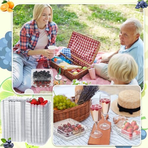60 Pcs Plastic Berry Basket with Clamshell Lids