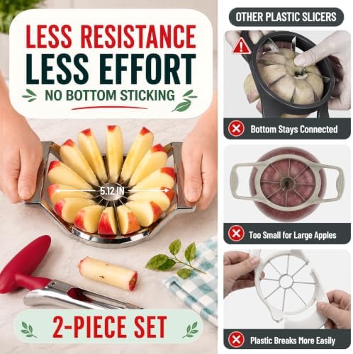 5.12-In Large Apple Slicer, 14-Blade Cutter with Apple Corer Tool
