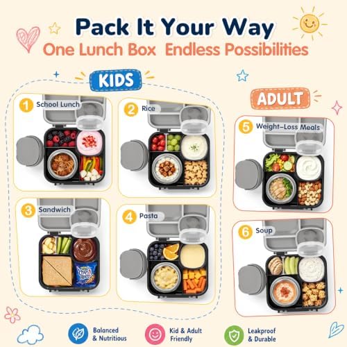 Bento Box for Kids,Leak-Proof Lunch Container with 9oz Insulated Food Jar