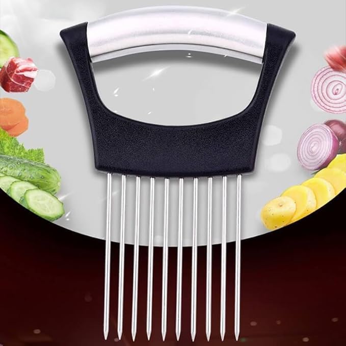 Upgrade Onion Holder for Slicing, Stainless Steel Lemon Slicer Onion Cutter for Slicing, Vegetable Cutter for Potato and Tomato, Avocados, Eggs, Meat, Kitchen Chopper Slicings Tool (Round, 3PCS)