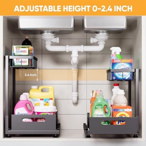 2-Pack L-Shaped Under Sink Organizer, 2-Tier Pull-out Cabinet Rack