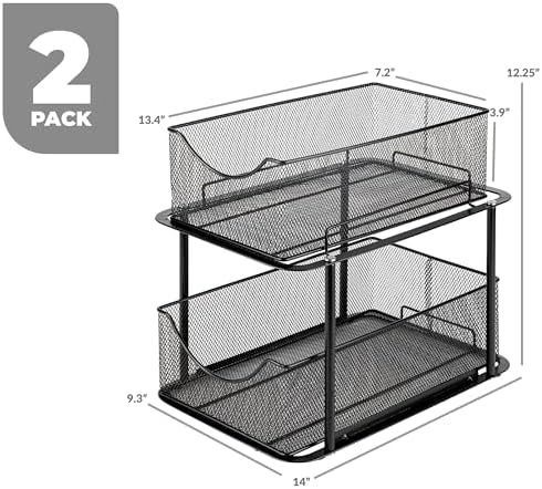 Pull-Out Under Sink Organizer, Mesh Construction (Black, 2 Pack)