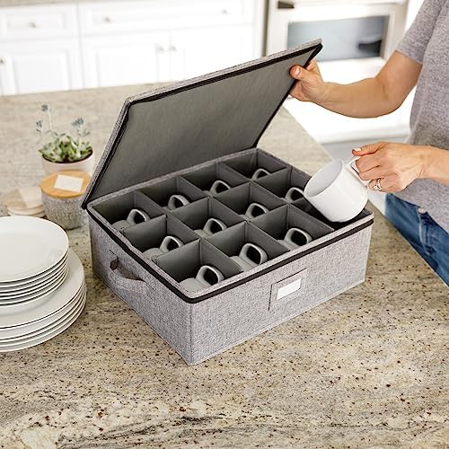 Cup and Mug Storage Box, Hard Shell, Stackable Storage Container with Lid