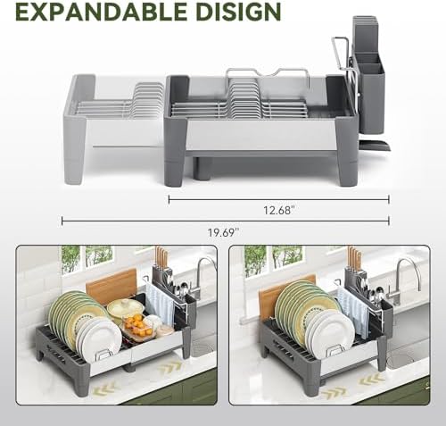 Expandable Dish Drying Rack, Rustproof Stainless Steel & Aluminum