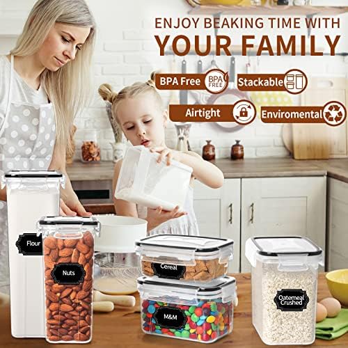 Airtight Food Storage Containers with Lids, 12PCS Plastic Kitchen Storage Containers for Pantry Organizers and Storage - Cereal, Rice, Flour and Sugar Containers with Labels & Marker