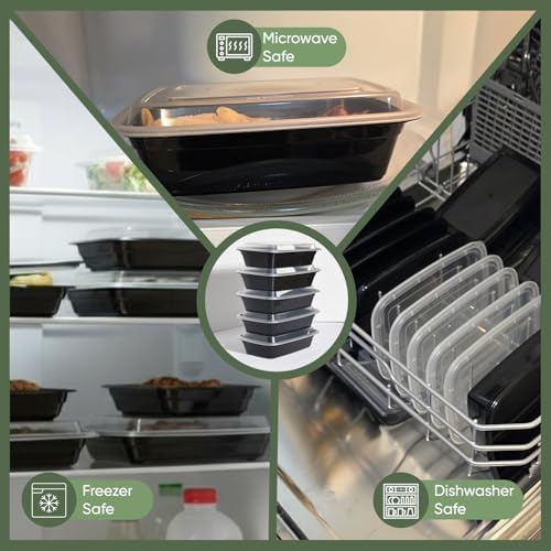 50 Pack (100 Piece) 32 oz Meal Prep Containers Reusable BPA Free Leakproof Stackable Food Storage Containers with Lids, Microwave & Dishwasher Freezer Safe To Go Bento Box Style Take Out Clear Plastic