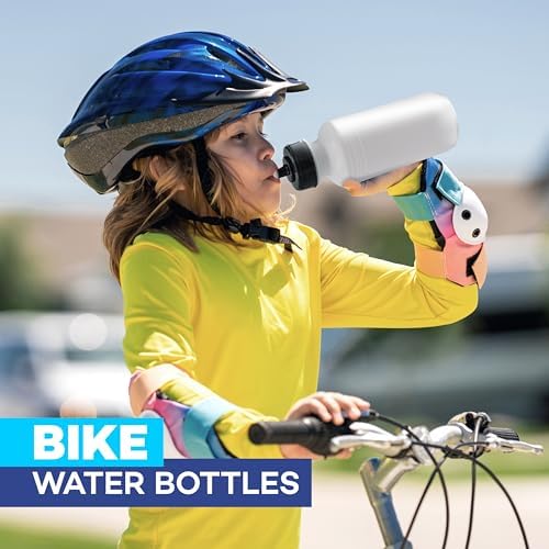 Sports Water Bottles Bulk (12 Pack) 18 oz Squeeze Reusable Plastic White School Bike Water Bottle for Kids, BPA Free, Party Favor Giveaways, ee, School Kids Bottles