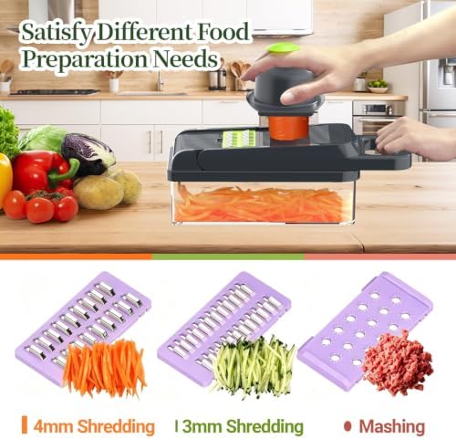 12-in-1 Vegetable Chopper 7 Blades, Veggie Cutter with Handle, Black/Purple - Image 5
