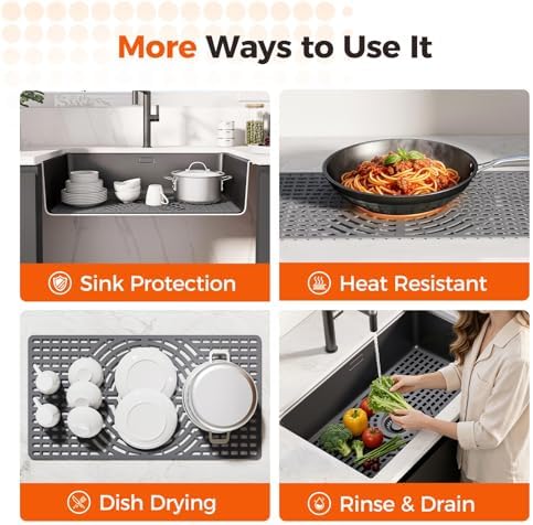 Silicone Sink Protector for Kitchen Sink, 30"x16" Center Drain