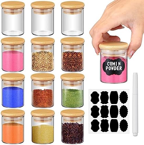 12 Pcs Glass Spice Jars with Bamboo Airtight Lids, 2.5 oz