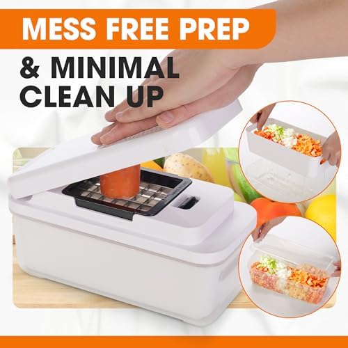 Cheer Collection Vegetable Chopper Slicer with Container Lid – 7 in 1 Mandoline Slicer Dicer Grater Julienne Cutter Kitchen Gadget, Multi Blade Food Chopper for Meal Prep - Image 4