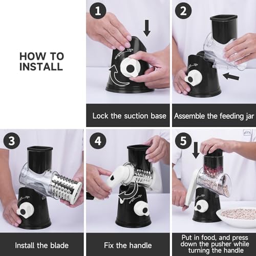 Cheese Grater Hand Crank Rotary, 3 Blades with Strong Suction Base