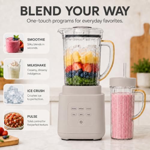 Power Exact Countertop Blender System, 700W Motor, 50oz Tritan Jar, 20oz To-Go Cup, 4 Presets, 3 Speeds PrecisionSense Technology (Porcini Taupe) - Image 4