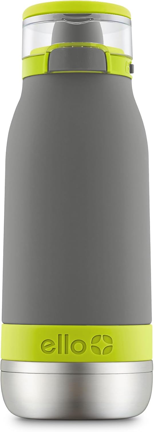 Emma 14oz Vacuum Insulated Stainless Steel Kids Water Bottle with Straw and Built-in Carrying Handle and Leak-Proof Locking Lid for School Backpack, Lunchbox and Outdoor Sports, Gray