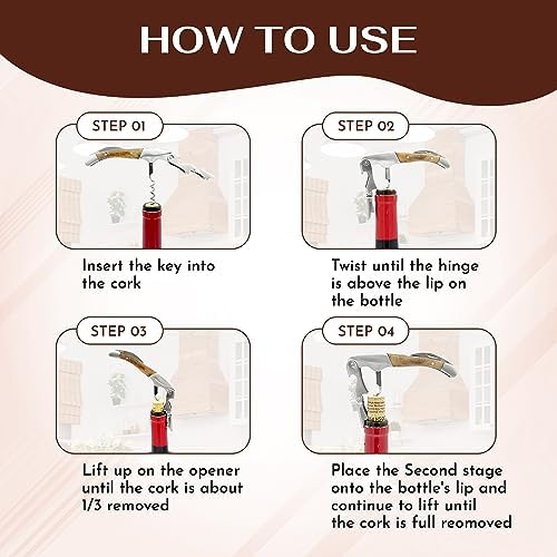 The Premium Professional Corkscrew Wine Opener with Elegant Wood Handle, Manual Wine Key with Foil Knife and Cap Bottle Opener for Bartenders, Waiters and Sommeliers