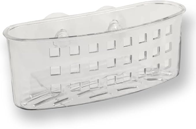 Handy Housewares Kitchen Sink Caddy Dish Soap Scrubber Sponge Holder Basket with Suction Cups - Clear (1 Pack)