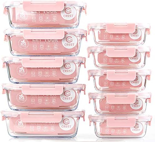 [10 Pack] Glass Meal Prep Containers, Food Storage Containers with Lids Airtight, Glass Lunch Boxes, Microwave, Oven, Freezer and Dishwasher Safe