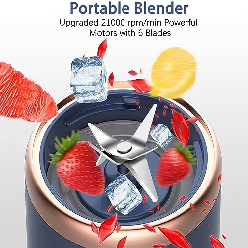 Portable Blender, Personal Blenders for Shakes and Smoothies, 400ML USB Rchargeable Fruit Veggie Juicer Cup With 6 Blades and Travel Lid, Blender for Travel Gym Kitchen - Image 2
