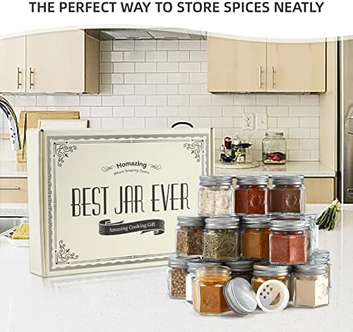 Set of 24 Hexagon Glass Spice Jars with Shaker Lids and Labels for Refrigerator, Kitchen, RV Travel Trailer Magnetic Containers