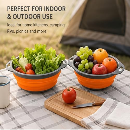3-Piece Collapsible Colander Set, 2/4/6 Qt With Handles（Orange）