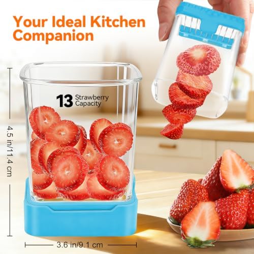 Strawberry Slicer Cup, Fruit Cutter – Quick-Slice, Meal Prep, Electric Blue - Image 2