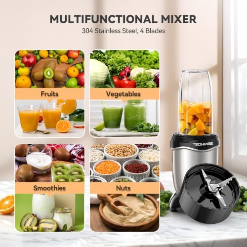 TechRise 600W Personal Blender, Smoothie Blender with 2 x 17oz Portable Cups with Sip Lids, Stainless Steel Blade, for Smoothies Shakes Ice Crushing, Baby Food, Dishwasher Safe Portable Small Blenders - Image 4