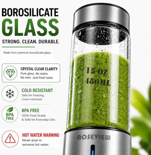Portable Smoothie blender ROSEVIEW Glass bottle USB rechargeable mini Handheld Ice Shakes Cup 2 blend juicer Cordless Personal smoothies maker Fruit mixer - Image 3