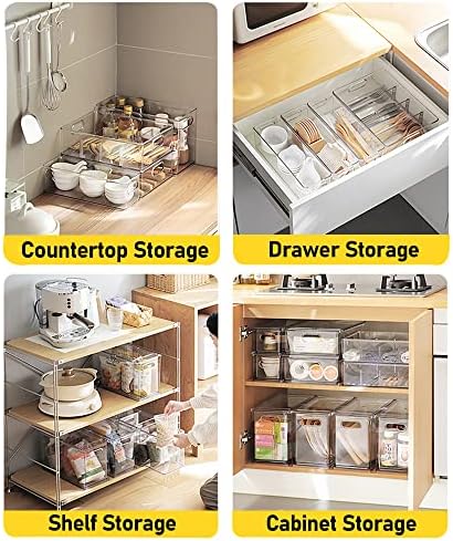 4 Pack Refrigerator Organizer Bins with Pull-out Drawer Stackable Clear Fridge Drawer Organizer Fruit Vegetable Storage Containers for Kitchen Pantry Organization (2 Large+2 Small)