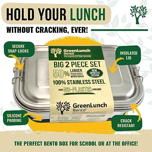 GreenLunch Stainless Steel Bento Box for Adults & Teens, 6 Cup, 2 Piece