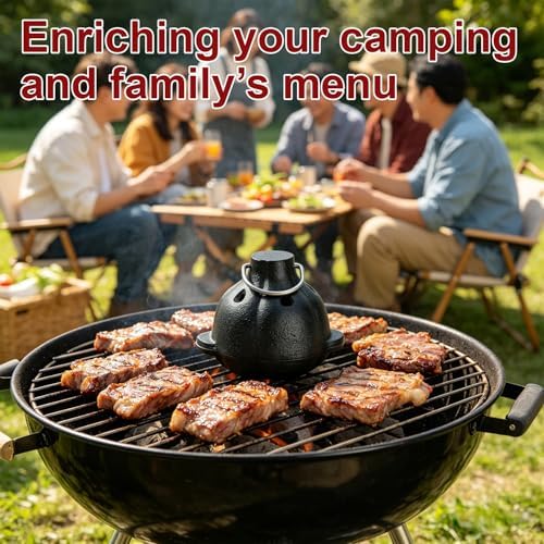 Cast Iron Garlic Roaster with Ring Handle and Cleaning Brush, Food Grade Garlic Baker for Oven and Outdoor Grill, Heavy Duty Roasting Pot for Gourmet Cooking and BBQ Enthusiasts