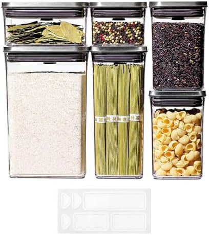 OXO Steel POP Food Storage Container 6-Piece Set with Labels, Grey