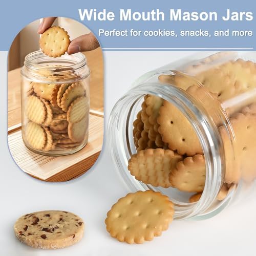 Overnight Oats Containers with Lids, 16oz Wide Mouth Mason Jars with Lids, 9 Pack Glass Jars with Airtight lid for Chia Pudding Yogurt Salad, Meal Prer Oatmeal Jars