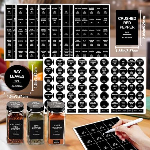 24 Pcs Glass Spice Jars with 398 Labels, 4oz Empty Square Spice Containers Seasoning Bottles - Shaker Lids, Funnel, Brush and Marker Included(Black Metal Caps)