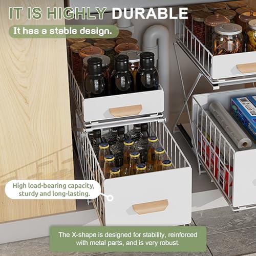 2 Tier Pull Out Cabinet Organizer, Under Sink Organizer, White