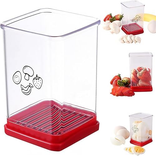 Fruit Slicer Cup – One‑Press Strawberry & Banana Cutter for Fast, Mess‑Free Prep – Essential Kitchen Gadget for Kids Snacks, Lunchboxes & Meal Prep – Stainless Steel Blades, Durable & Dishwasher Safe by Unknown