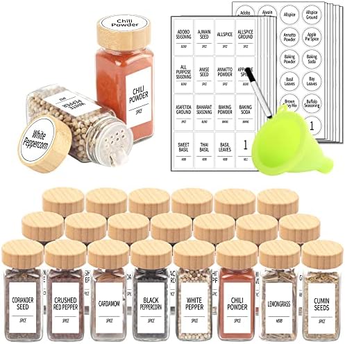 24 Pcs Spice Jars with Labels, 4 oz Glass Jars with Bamboo Lids