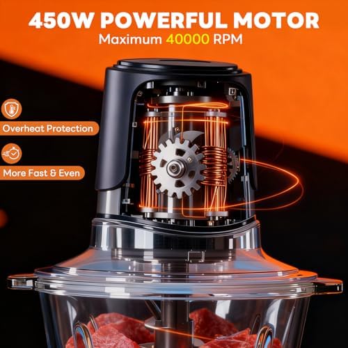OLIXIS Electric Food Processor, 450W Meat Grinder & Vegetable Chopper with 2 Bowels for Home Use, Food Chopper with Double S-Blades for Vegetable, Onion, Garlic, Meat, Nuts, Black - Image 5